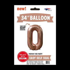 Foil Balloons Number 0 (34") Rose Gold | Each