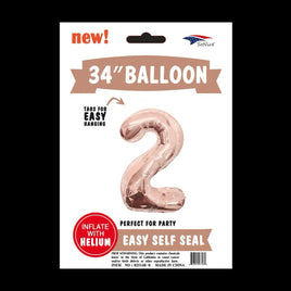 Foil Balloons Number 2 (34") Rose Gold | Each