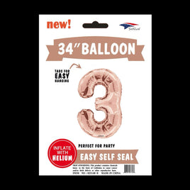 Foil Balloons Number 3 (34") Rose Gold | Each
