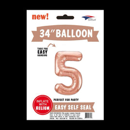 Foil Balloons Number 5 (34") Rose Gold | Each