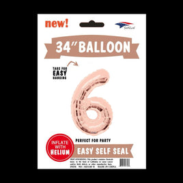 Foil Balloons Number 6 (34") Rose Gold | Each