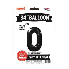Foil Balloons Number 0 (34") Black | Each