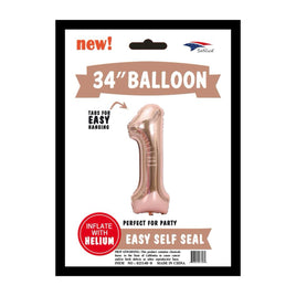 Foil Balloons Number 1 (34") Rose Gold | Each