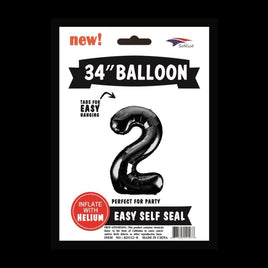 Foil Balloons Number 2 (34") Black | Each