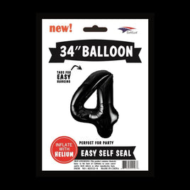 Foil Balloons Number 4 (34") Black | Each