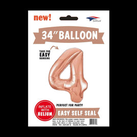 Foil Balloons Number 4 (34") Rose Gold | Each