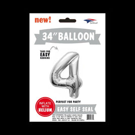 Foil Balloons Number 4 (34") Silver | Bag