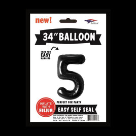 Foil Balloons Number 5 (34") Black | Each