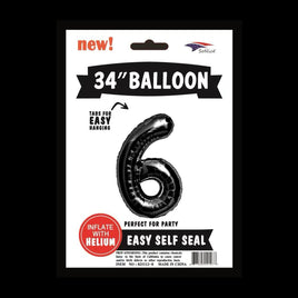 Foil Balloons Number 6 (34") Black | Each