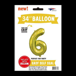 Foil Balloons Number 6 (34") Gold | Bag