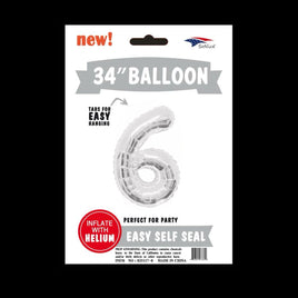 Foil Balloons Number 6 (34") Silver | Bag