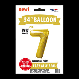 Foil Balloons Number 7 (34") Gold | Bag