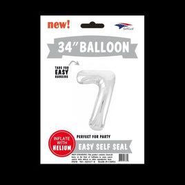 Foil Balloons Number 7 (34") Silver | Bag