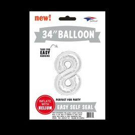 Foil Balloons Number 8 (34") Silver | Bag