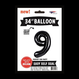 Foil Balloons Number 9 (34") Black | Each