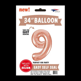 Foil Balloons Number 9 (34") Rose Gold | Each