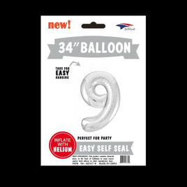 Foil Balloons Number 9 (34") Silver | Bag