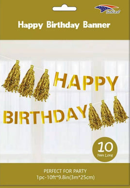 Happy Birthday Tassel Garland (10 Ft)  Gold  | Bag