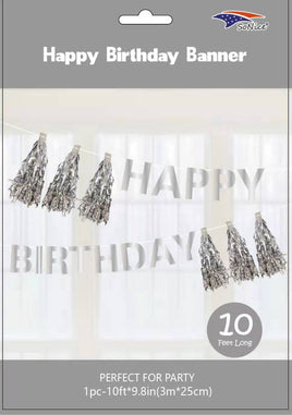 Happy Birthday Tassel Garland (10 Ft) Silver  | Bag