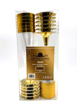 Plastic Champagne Glass 12ct Gold