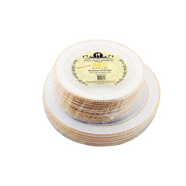 Plates Set White Gold Rim | 50ct, Bag